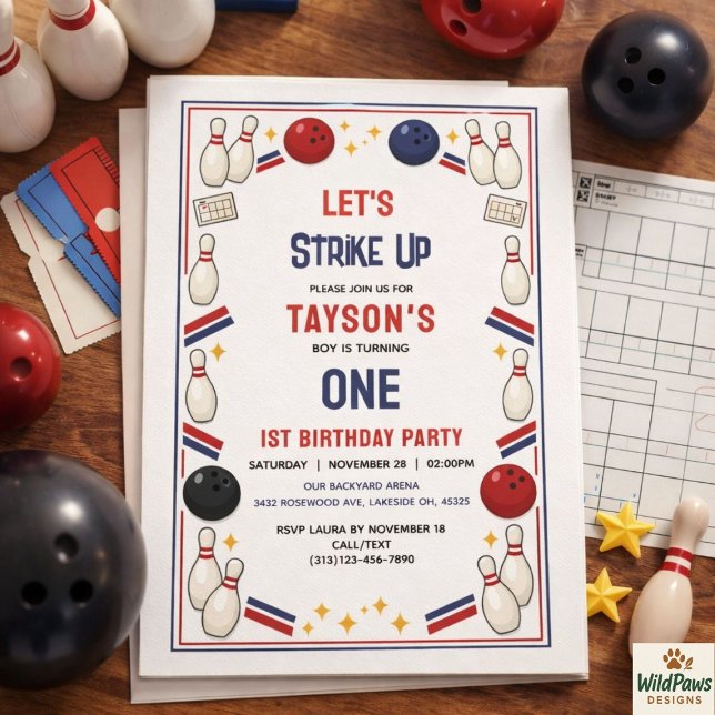 Retro Bowling 1st Birthday Party – Fun Kids  Invitation (Retro Bowling 1st Birthday Party – Fun Kids Invitation
)