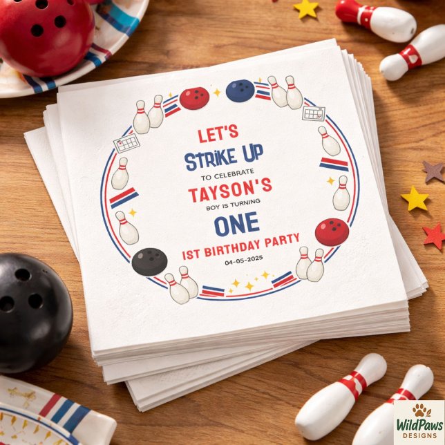 Retro Bowling 1st Birthday Party – Fun Kids  Napkins (Retro Bowling 1st Birthday Party – Fun Kids Napkins
)