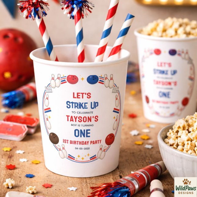 Retro Bowling 1st Birthday Party – Fun Kids  Paper Cups (Retro Bowling 1st Birthday Party – Fun Kids Paper Cups
)