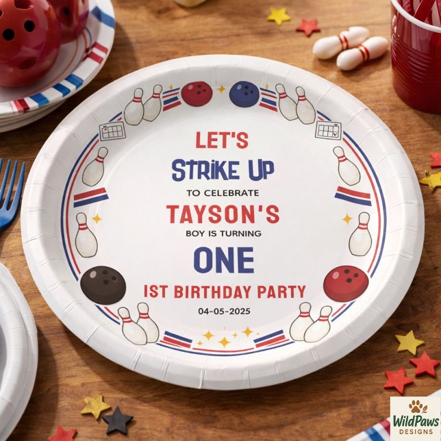 Retro Bowling 1st Birthday Party – Fun Kids  Paper Plates (Retro Bowling 1st Birthday Party – Fun Kids Paper Plates
)
