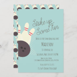 Retro Bowling Alley Birthday Party Teal Invitation