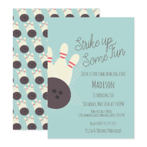 Retro Bowling Alley Birthday Party Teal Invitation
