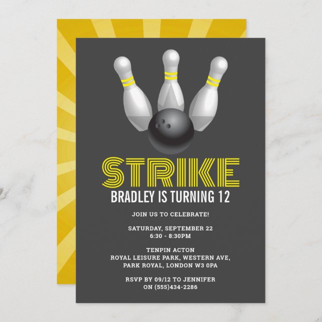 Retro Bowling Any Age Birthday Invitation (Front/Back)