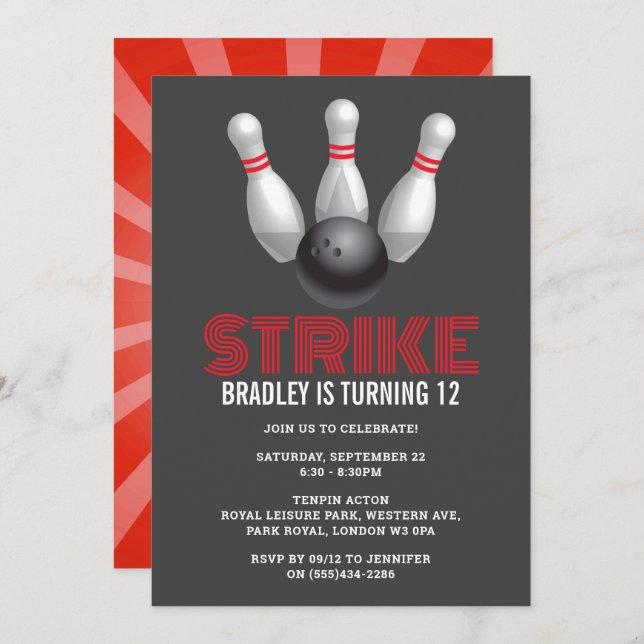 Retro Bowling Any Age Birthday Invitation (Front/Back)