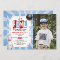 Retro Bowling Any Age Birthday Photo Invitation