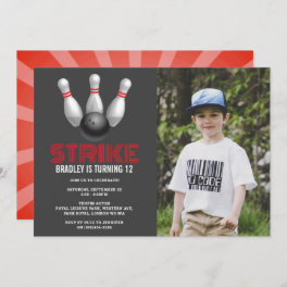 Retro Bowling Any Age Birthday Photo Invitation