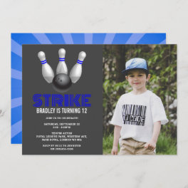 Retro Bowling Any Age Birthday Photo Invitation