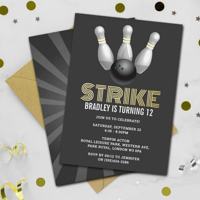 Retro Bowling Any Age Birthday Real Foil Invitation (Creator Uploaded)