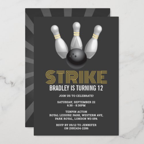 Retro Bowling Any Age Birthday Real Foil Invitation