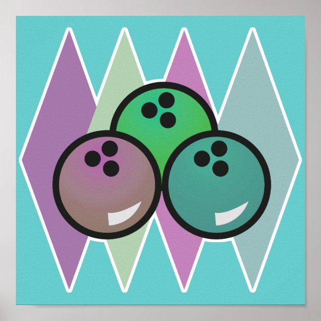 retro bowling balls design poster (Front)
