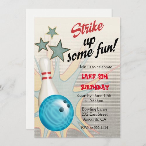 Retro Bowling Birthday Invitation
