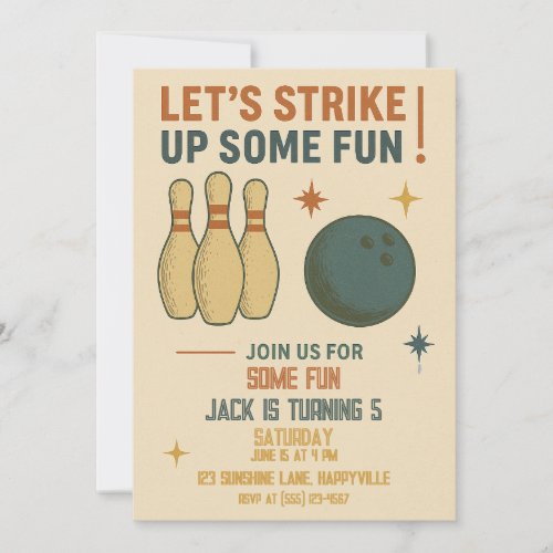 Retro Bowling Birthday Invitation for Boys