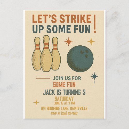 Retro Bowling Birthday Invitation for Boys