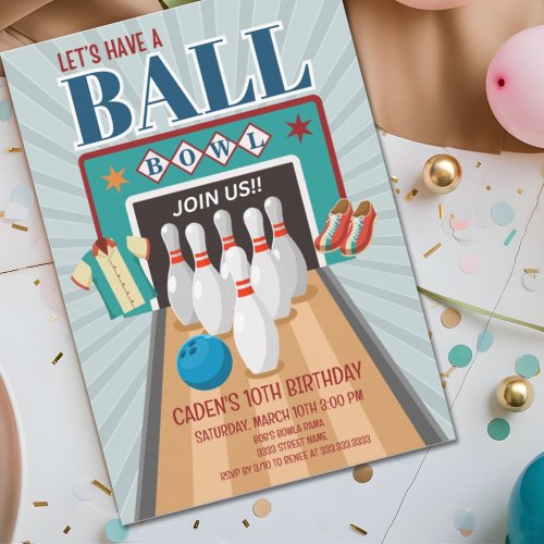 Retro Bowling Birthday Invitation Party