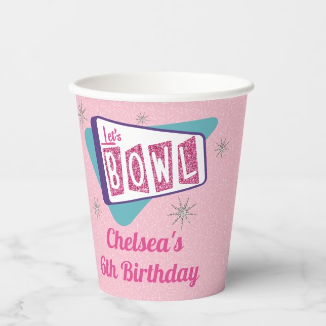 Retro Bowling Birthday Party 50's Tenpin Paper Cup (Front)