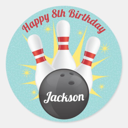 Retro Bowling Birthday Party Classic Round Sticker