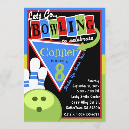 Retro Bowling Birthday Party Invitation