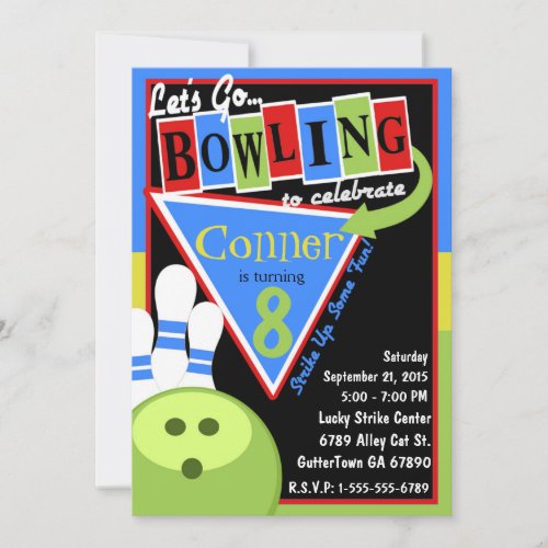 Retro Bowling Birthday Party Invitation