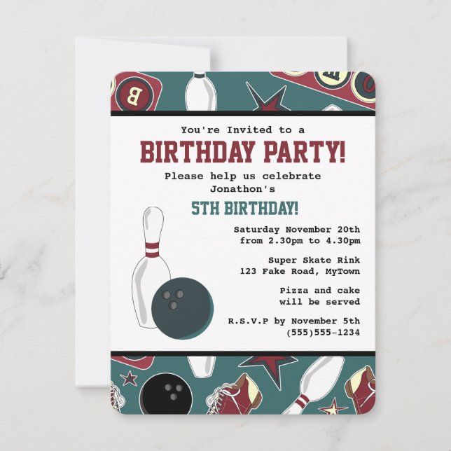 Retro Bowling Birthday Party Invitation (Front)
