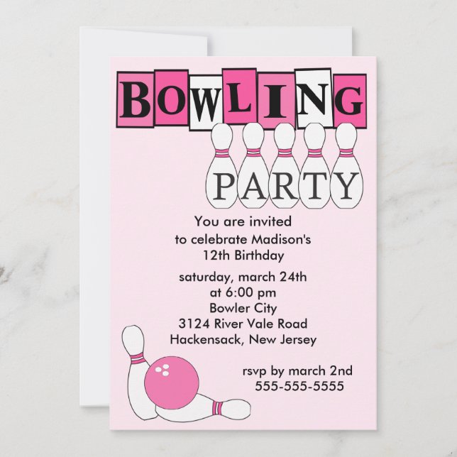 Retro Bowling Birthday Party Invitation (Front)