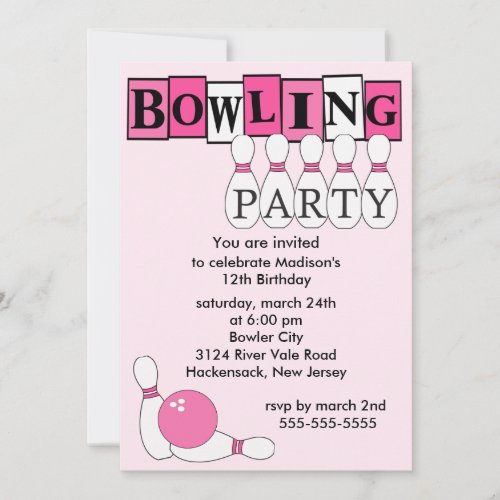 Retro Bowling Birthday Party Invitation