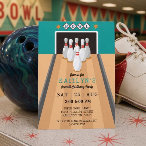Retro Bowling Birthday Party Invitation