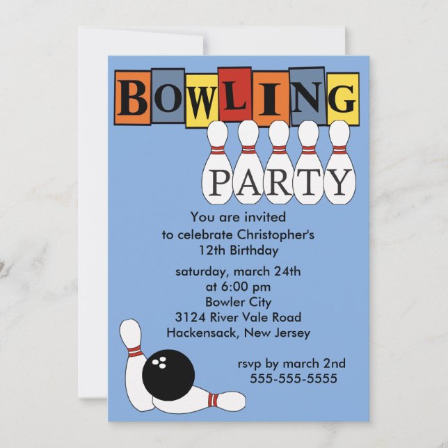 Retro Bowling Birthday Party Invitation (Front)