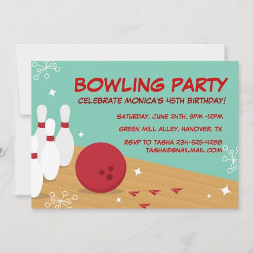Retro Bowling Birthday Party Invitations