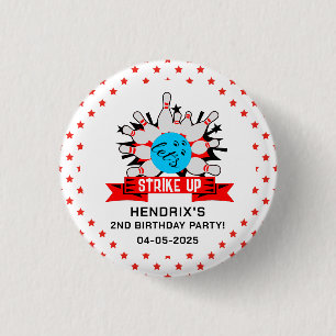 Retro Bowling Kids 1st Birthday Party Button