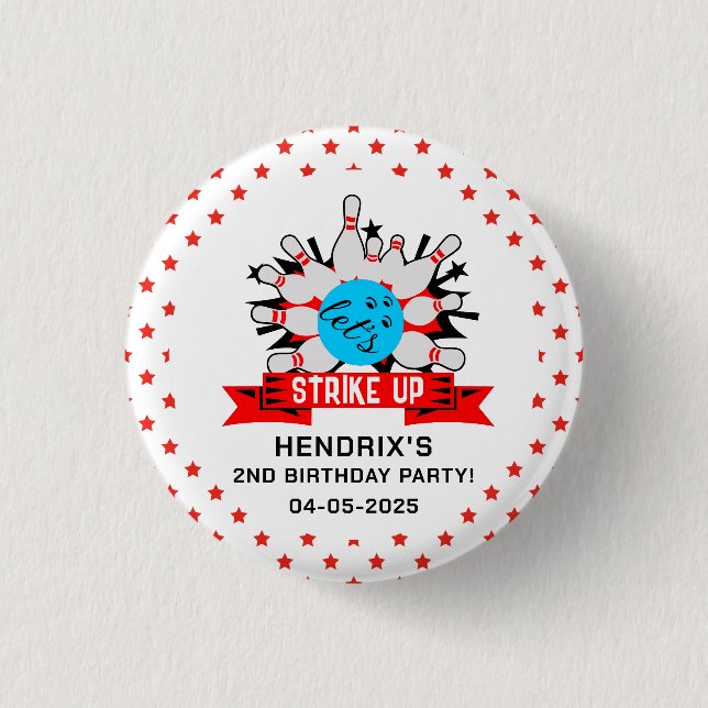 Retro Bowling Kids 1st Birthday Party Button (Front)