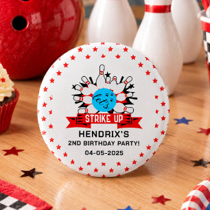 Retro Bowling Kids 1st Birthday Party Button