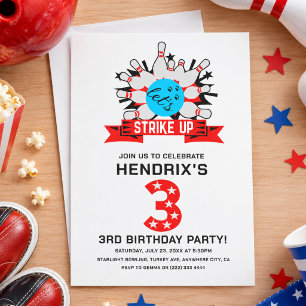 Retro Bowling Kids 3RD Birthday Party Invitation