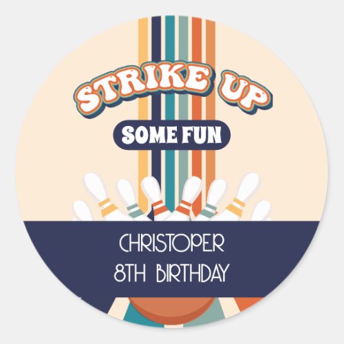 Retro Bowling Kids Birthday Classic Round Sticker