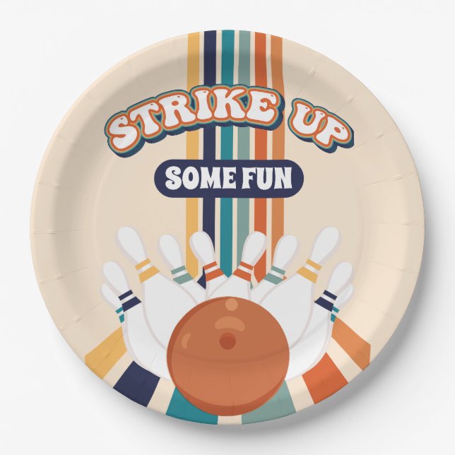 Retro Bowling Kids Birthday Paper Plates (Front)