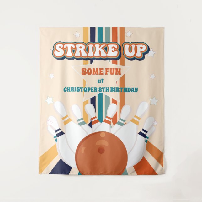 Retro Bowling kids Birthday Party Backdrop (Front)