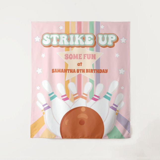 Retro Bowling kids Birthday Party Backdrop (Front)