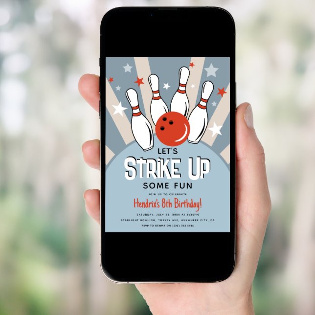 Retro Bowling Kids Birthday Party  Invitation (Front Digital)