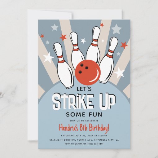 Retro Bowling Kids Birthday Party Invitation | Zazzle