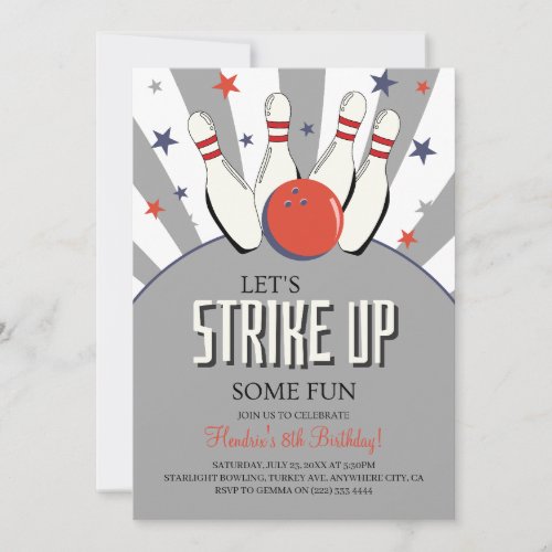 Retro Bowling Kids Birthday Party Invitation 