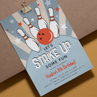 Retro Bowling Kids Birthday Party Invitation