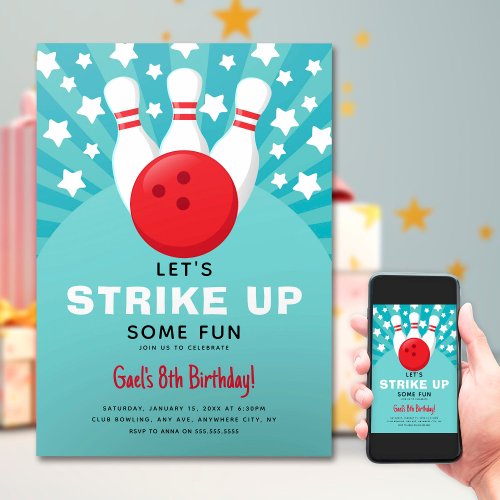 Retro Bowling Kids Birthday Party Invitation