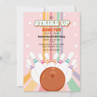 Retro Bowling kids Birthday Party Invitation
