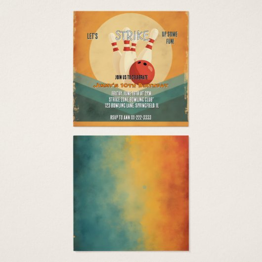 Retro Bowling Kids Birthday Party Invitation  (Front & Back)