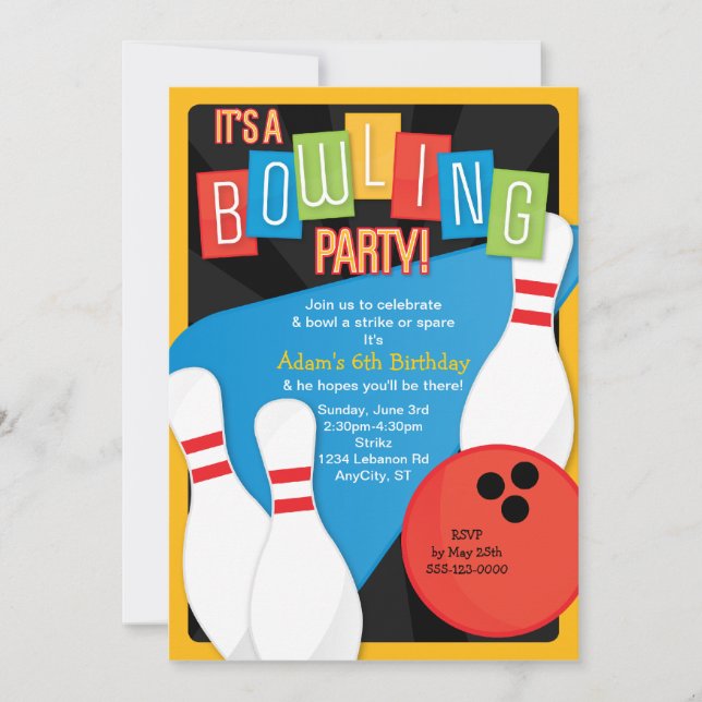 Retro Bowling Kid's Birthday Party Invitation (Front)