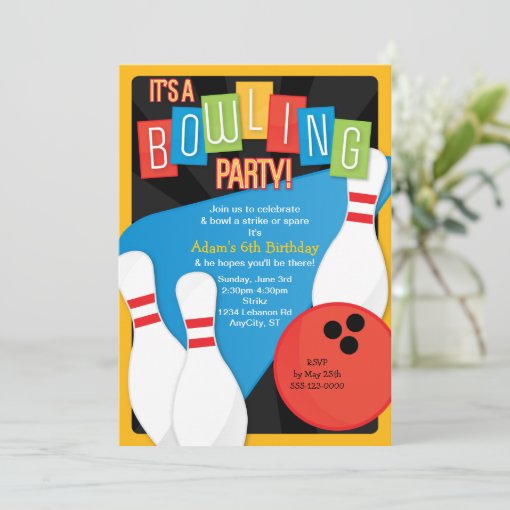 Retro Bowling Kid's Birthday Party Invitation | Zazzle