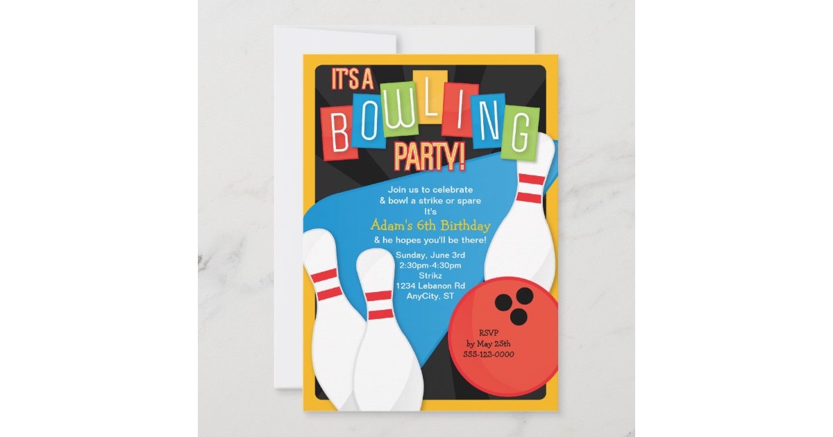 Retro Bowling Kid's Birthday Party Invitation | Zazzle