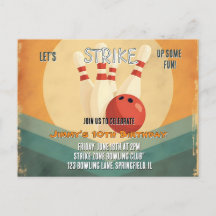 Retro Bowling Kids Birthday Party Invitation 