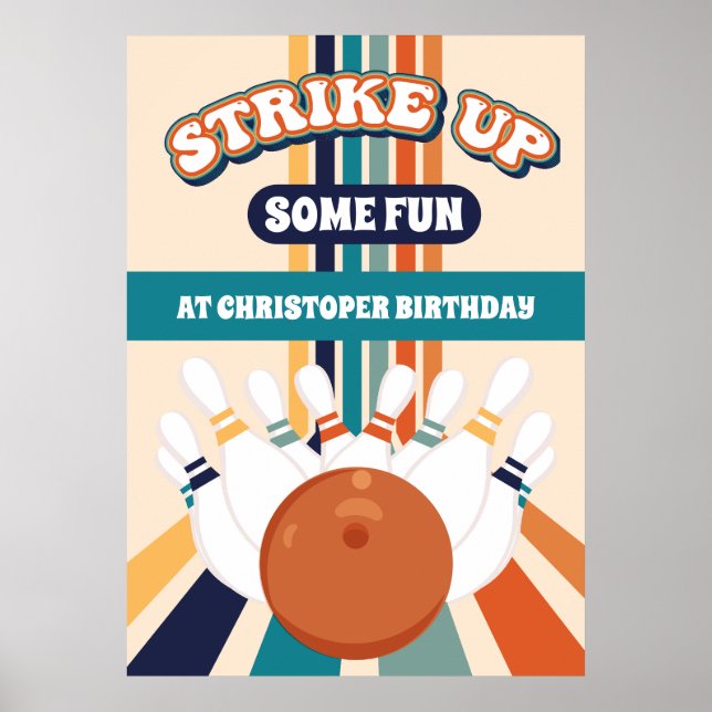 Retro Bowling Kids Birthday Party Sign (Front)