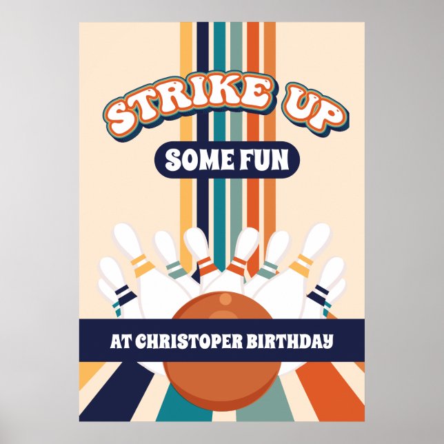 Retro Bowling Kids Birthday Party Sign (Front)