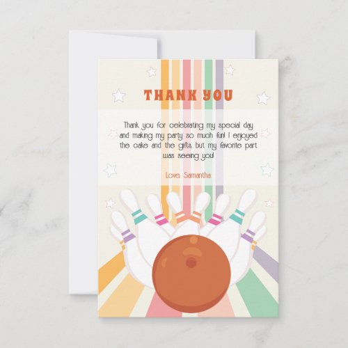 Retro Bowling kids Birthday Party Thank You Card